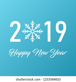 Happy New Year 2019 text design. Vector happy new year greeting illustration 2019 numbers and snowflake