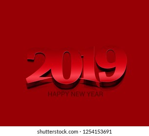 Happy New Year 2019 Text Cut Paper Design  , Vector illustration.