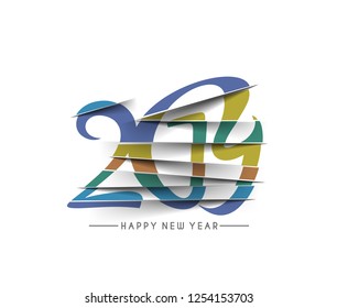 Happy New Year 2019 Text Cut Paper Design  , Vector illustration.