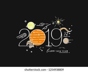 Happy New Year 2019 text design, Vector 