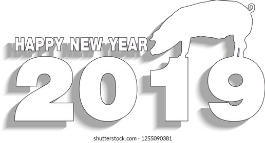 Happy New Year 2019 Text Design Patter, Vector illustration.