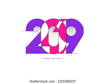 Happy new year 2019 text design elements for new year celebration cards, holidays, decorations & party flyers. Vector Illustration background card for happy new year 2019. Colorful 2019 text .