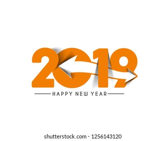 Happy New Year 2019 text design, Vector Illustration.