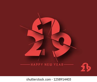 Happy New Year 2019 text design, Vector illustration.