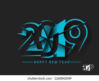 Happy New Year 2019 Text Cut Paper Design Patter, Vector illustration.