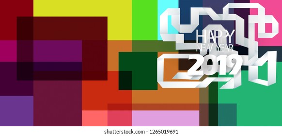 Happy new year  2019  text - Paper fold - Creative background, Square Colorful.