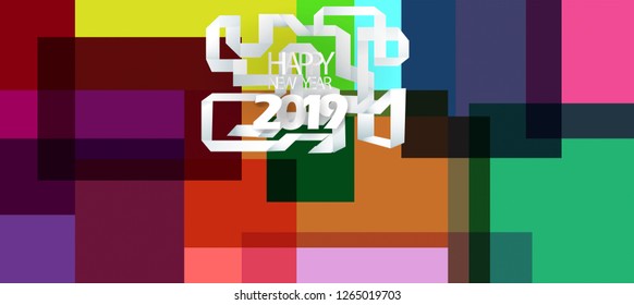 Happy new year  2019  text - Paper fold - Creative background, Square Colorful.