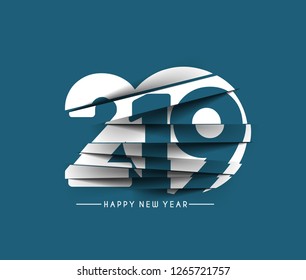 Happy New Year 2019 Text Cut Paper Design Patter, Vector illustration.