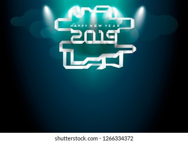 Happy new year  2019 text- Paper fold - Idea and Concept Vector illustration.