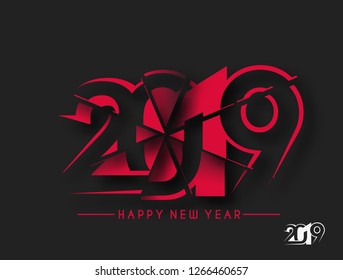 Happy New Year 2019 Text Cut Paper Design, Vector illustration.