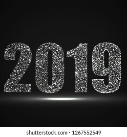 Happy New Year 2019 text design with glowing particles