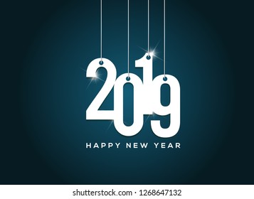 Happy New Year 2019 text design. Vector greeting illustration with white numbers. Illustratios. Template design