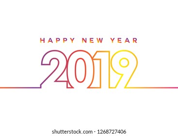 Happy new year 2019 text design. Vecto greeting card with gradient colour number on white background. Illustrations. Template designs