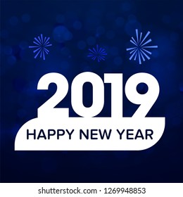 Happy New Year 2019 text design. Cover of business diary for 2019 with wishes. Brochure design template, card, banner. Vector illustration.