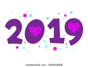 Happy New Year 2019 text design. Vector illustration. Isolated on white background.