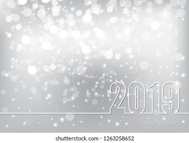 Happy New Year 2019 theme with abstract silver bokeh festive background, Vector illustration