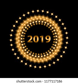 Happy New Year, 2019 Two Thousand and Nighteen.  Winter Holiday, Christmas, New Yea
