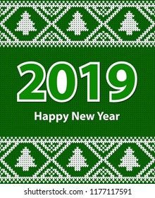 Happy New Year, 2019 Two Thousand and nighteen. Knitted background - Winter Holiday, Christmas, New Yea