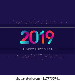 Happy new year 2019 typography vector design for greeting cards and poster with confetti, design template for new year celebration.