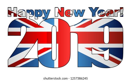 Happy New Year 2019 with United Kingdom flag inside - Illustration,
2019 HAPPY NEW YEAR NUMERALS, 
2019 Great Britain Flag Numbers
