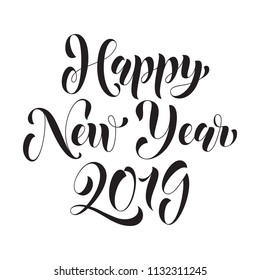 Feliz Año Nuevo 2019, letras de caligrafía vectorial para la tarjeta de saludo de la celebración navideña
