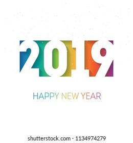 Happy new year 2019 vector background with the rainbow gradient. Cover of business diary for 2019 with wishes. Greeting colorful card. Vector brochure design template.