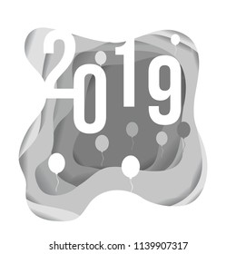 Happy new year 2019 vector background paper cut layers illustration emblem isolated concept for website , banners, fiyer, posters, holiday greeting card