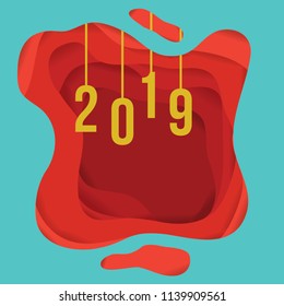 Happy new year 2019 vector background paper cut layers illustration emblem isolated concept for website , banners, fiyer, posters, holiday greeting card

