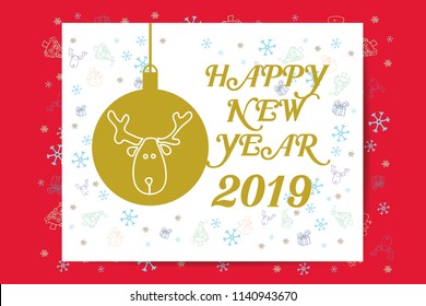 Happy New Year 2019, Vector, Illustrarion on white background For New Year's Day Cards. EPS 10