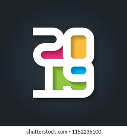 Happy New Year 2019. Vector greeting card. Cover of business diary for 2019. Brochure or cover design template.