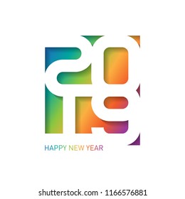 Happy New Year 2019. Vector greeting card with carving art. Cover of business diary for 2019 with wishes. Vector brochure design template.
