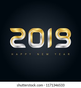 Happy new year 2019 vector background with gold and silver letters and numbers. Vector brochure design template. Cover with wishes. 2019 holiday greeting card.