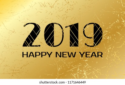 Happy New Year 2019. Vector greeting card with numbers on golden background