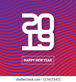 Happy New Year 2019. Vector brochure design template. Cover of business diary for 2019. Vector greeting card with modern halftone gradient.