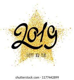 Happy New Year 2019 / Vector illustration, holiday background with a metallic confetti.