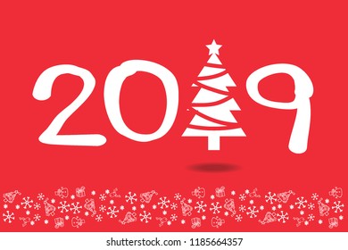 Happy New Year 2019, Vector, Illustration on red background For New Year's Day Cards. EPS 10