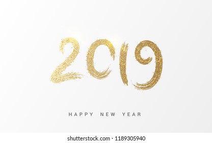 Happy new year 2019 vector illustration with golden ornaments isolated on black background
