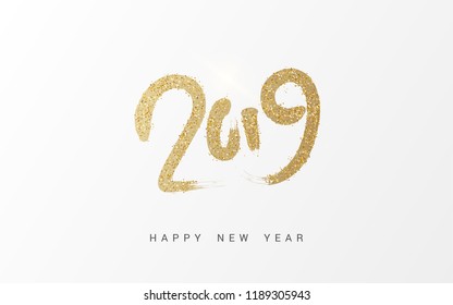 Happy new year 2019 vector illustration with golden ornaments isolated on black background