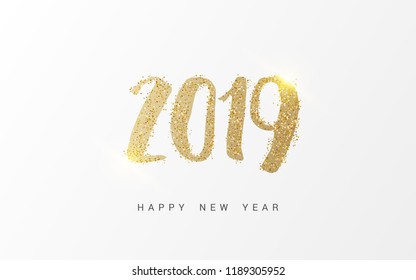 Happy new year 2019 vector illustration with golden ornaments isolated on black background