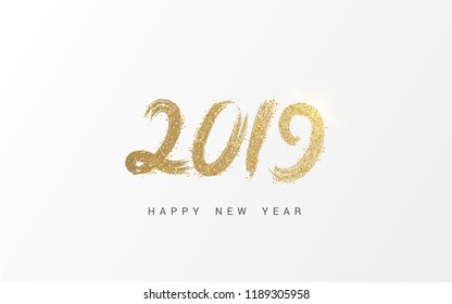 Happy new year 2019 vector illustration with golden ornaments isolated on black background