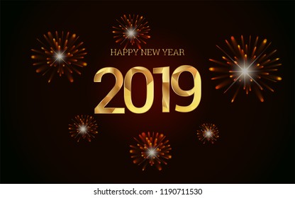 Happy new year 2019 vector illustration  isolated on black background