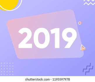 Happy new year 2019 vector illustration concept with memphis style, can use for, landing page, template, ui, web, mobile app, poster, banner, flyer, greeting card, background