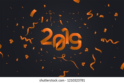 Happy new year 2019 vector illustration  isolated on black background