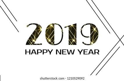 Happy New Year 2019. Vector minimal greeting card