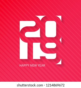 Happy New Year, 2019. Vector greeting card with halftone gradient. Cover of calendar or business diary for 2019. Vector brochure design template.