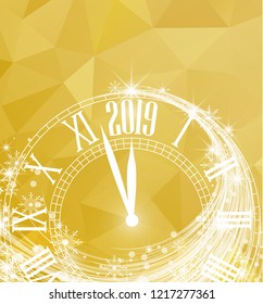Happy New Year 2019, vector illustration Christmas background with clock showing year