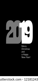 Happy new year 2019 vector background. Cover of card for 2019 with wishes: Merry Christmas and a Happy New year!