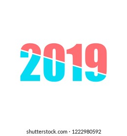 Happy New Year 2019. Vector illustration of minimalistic new year card