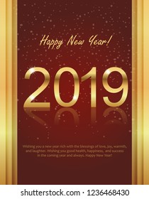 Happy New Year 2019 vector card. Perfect for prints,flyers,banners, invitations, promotions and more.Vector winter illustration. 