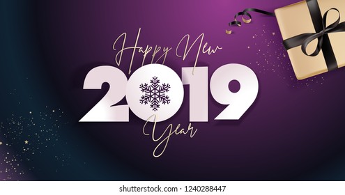 Happy New Year 2019. Vector illustration concept for background, greeting card, website and mobile website banner, party invitation card, social media banner, marketing material.